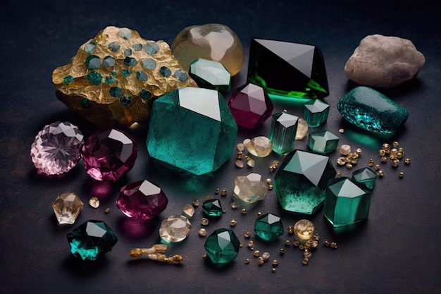 Diamants et émeraudes cristaux et rubis pierres précieuses brutes pour bijoux