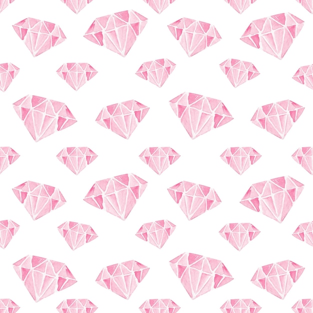 Photo diamants roses dessinés à la main, aquarelle, motif sans couture sur fond blanc pour l'emballage de cartes en papier, tissu, scrapbooking textile