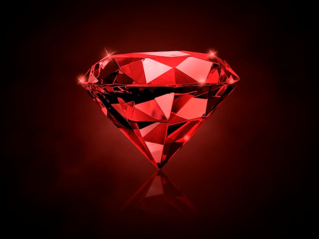 Diamants rouges étincelants sur un fond de bokeh brillant rouge foncé