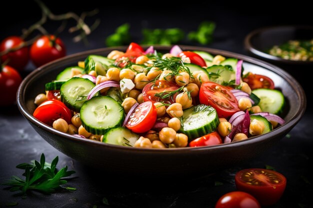 Diète saine à base de pois chiches et de salade de légumes végétariens végétaliens et vitamines