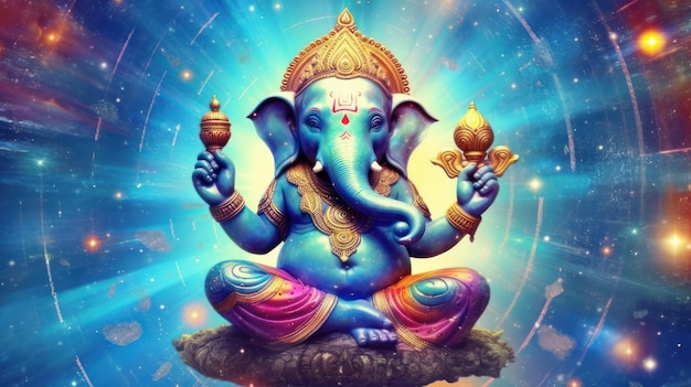 le dieu éléphant Ganesha médite dans l'espace