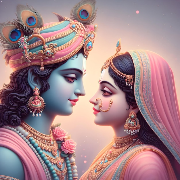 Photo le dieu hindou krishna et radha