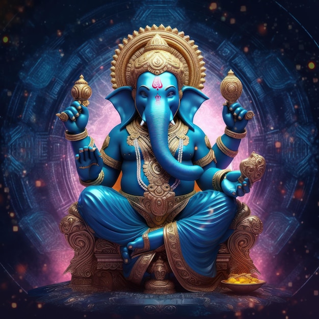 Dieu hindou seigneur ganesha corps de couleur bleue avec de l'or