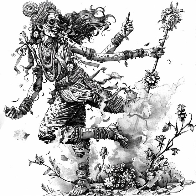 Photo le dieu indien kali en colère image en noir et blanc