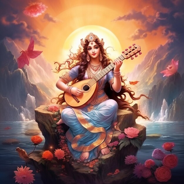 Le dieu indien Saraswati Maa sur le festival religieux de Vasant Panchami