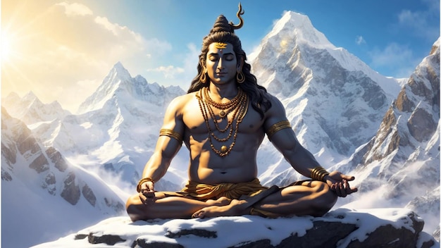 Dieu Shiva méditant dans les magnifiques montagnes de l'Himalaya