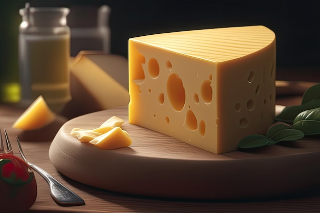 Différent morceau de fromage et de couteaux sur une table en bois contre le fond noir de la cuisine