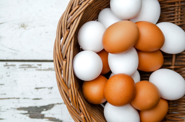 Différentes couleurs d&#39;oeufs de poule dans le panier