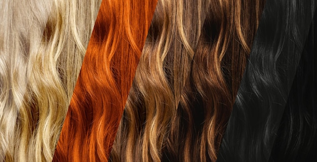 Différentes couleurs de teinture pour les cheveux. Ensemble de différents échantillons de couleur de cheveux naturels.