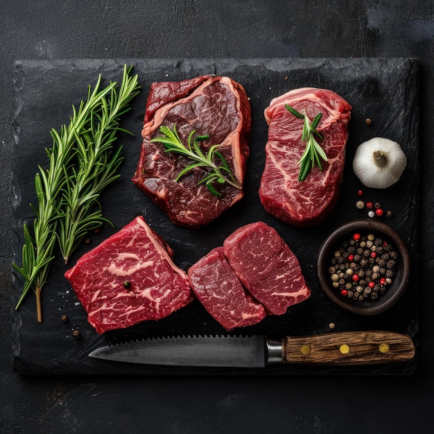 Différentes coupes de steaks de bœuf