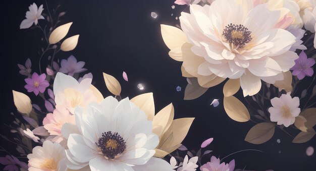 Différentes fleurs sur fond sombre Tenplate pour carte de voeux AI
