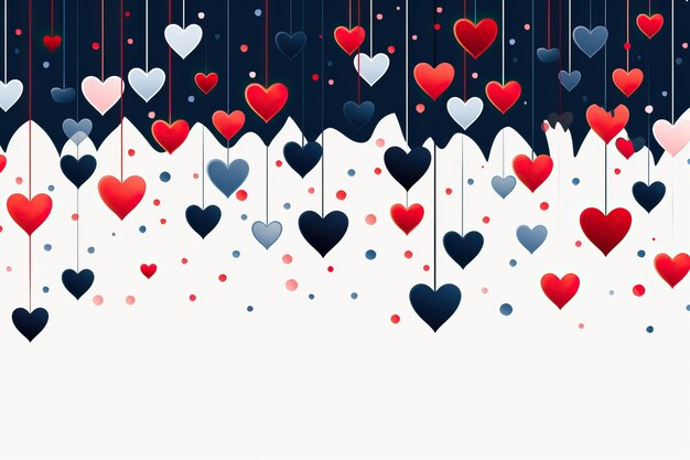 Photo différentes nuances de cœurs rouges, bleus et noirs suspendus à des cordes dans le style de gifs animés