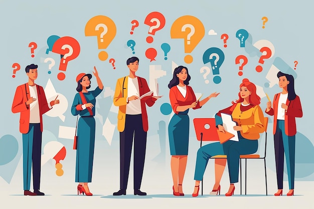 Différentes personnes posent des questions illustration