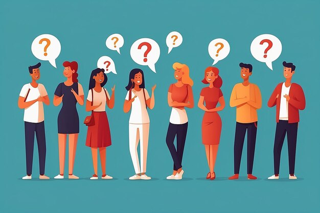 Différentes personnes posent des questions illustration