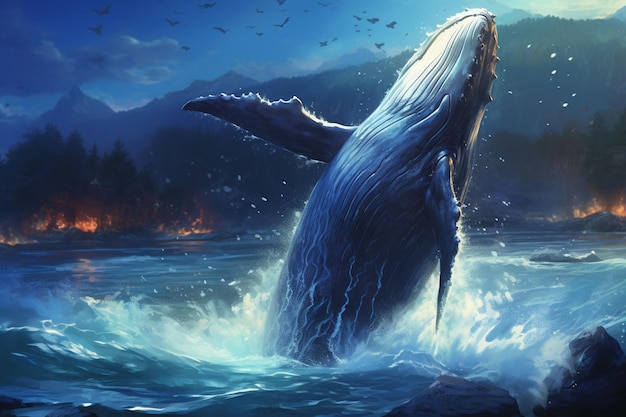 Différentes queues de baleine dans l'eau