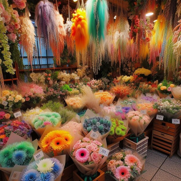 Photo différentes sortes de fleurs colorées dans le magasin