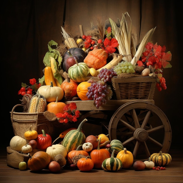 Différentes sortes de légumes sur un chariot