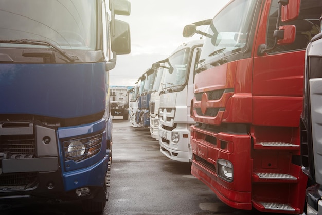 Différents semi-remorques sur le concept de concessionnaire de camions de stationnement de camion