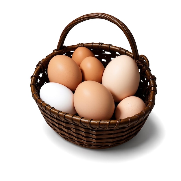Photo différents types d'œufs dans le panier