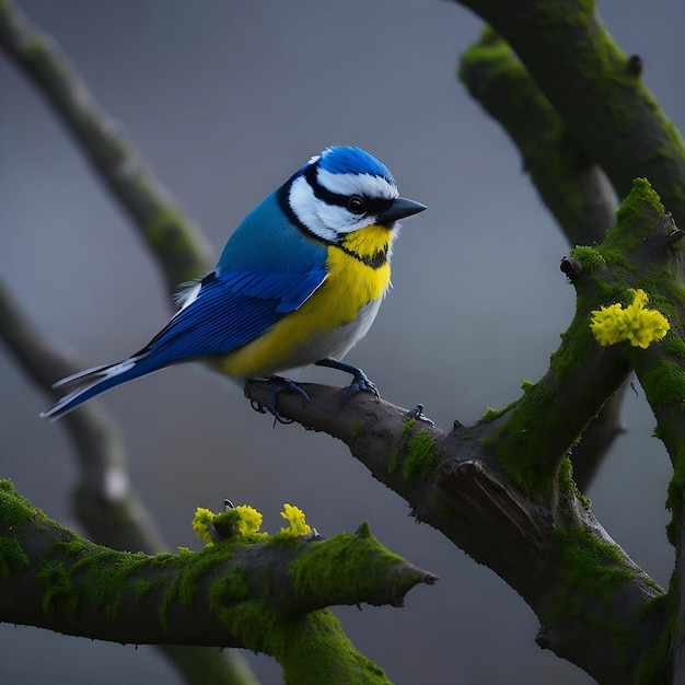 Différents types d'oiseaux assis sur une branche orange dans un décor de jungle naturelle Generative AI