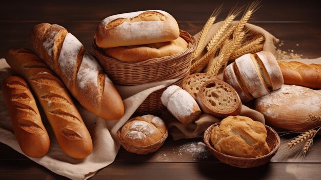 Différents types de pain dans la boulangerie Différents produits de boulisserie Faits à la main Boulangerie Delights