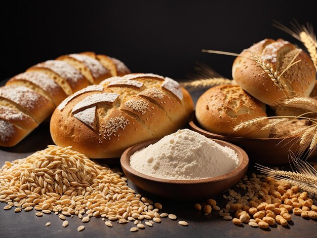 Différents types de pains à base de farine de blé générés par IA