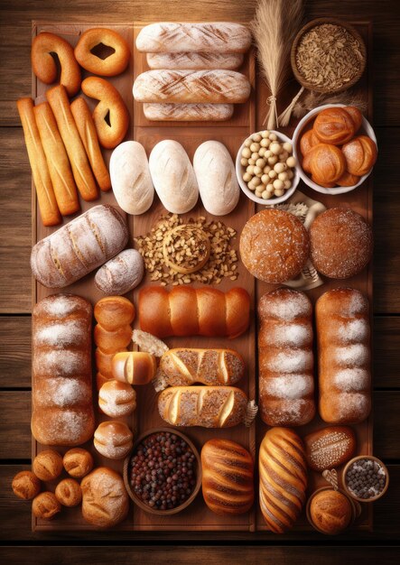 Différents types de petits pains et pâtisseries concept alimentaire bannière panorama Generative Ai