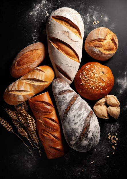 Photo différents types de petits pains et pâtisseries concept alimentaire generative ai
