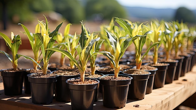 Photo différents types de plantations de maïs mettant en valeur la diversité et les méthodes innovantes ai générative