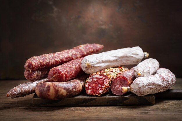 Différents types de salami et de saucisses