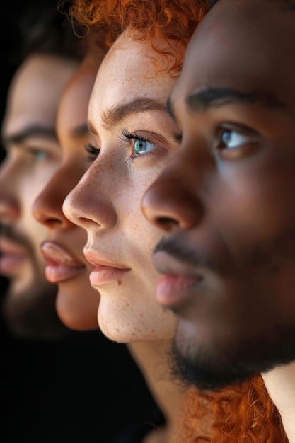 Photo différents visages humains vue de profil en gros plan