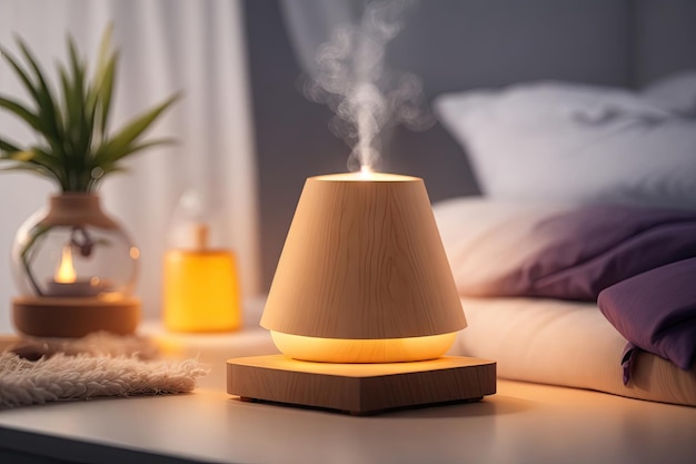 Diffuseur d'huile aromatique sur table sur fond minimal ai génératif