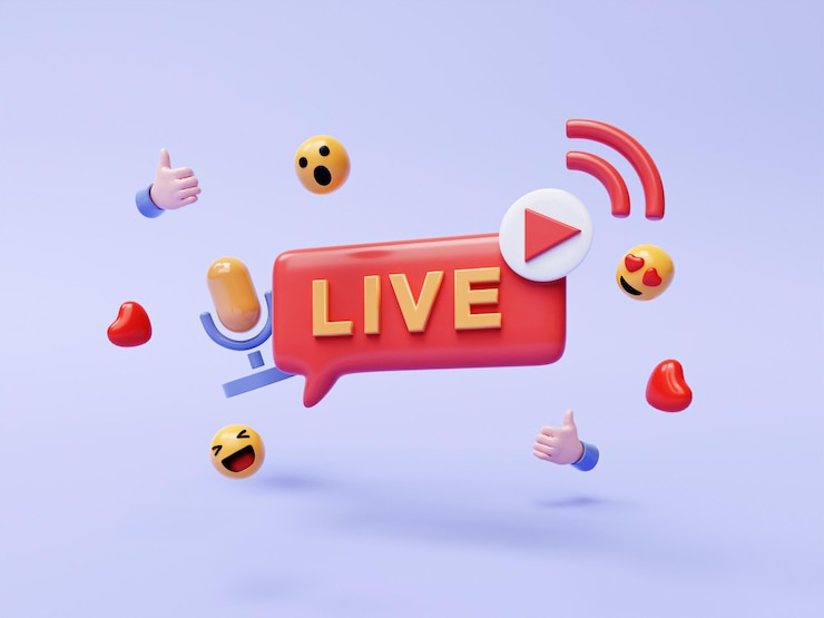 Photo diffusion en direct diffusion en direct avec l'icône d'illustration 3d de l'icône emoji pour l'illustration de rendu 3d des entreprises et de la publicité