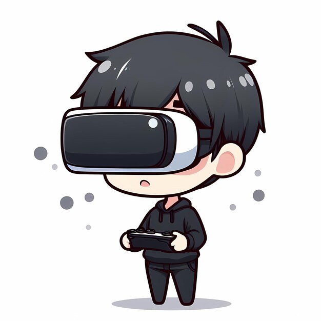 Photo digital native vr head set gen un enfant et une technologie chibi