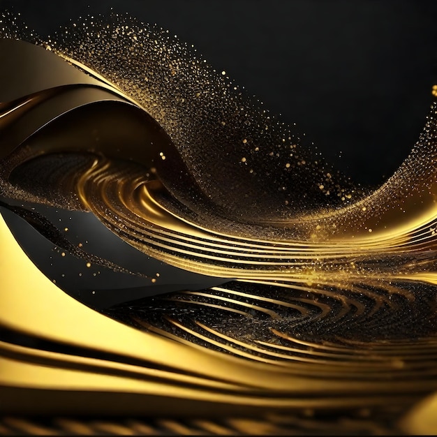 Digital_particle_wave_floor_gold_and_black_color_abstr généré par ai