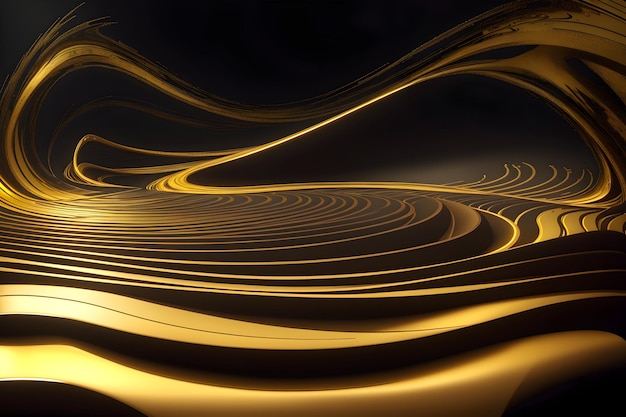 Digital_particle_wave_floor_gold_and_black_color généré par Ai