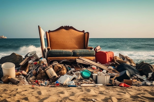 Un dilemme écologique Une pile d'ordures sur un rivage