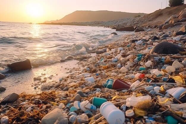 Un dilemme écologique Une pile d'ordures sur un rivage