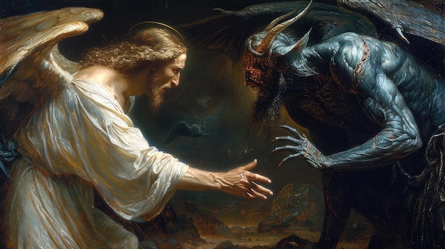 La dimension de la lutte spirituelle bataille entre Dieu et le diable ciel et enfer Jésus-Christ et Lucifer dialectique du bien et du mal lumière et ténèbres lutte intérieure de l'esprit humain