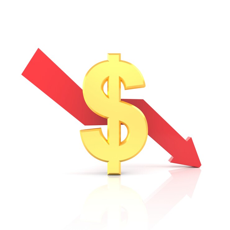 Photo diminution du taux du dollar. rendu 3d.