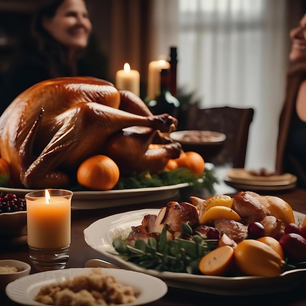 Photo une dinde est assise sur une table avec une dinde dessus