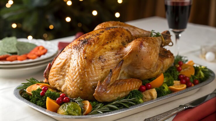Photo dinde de noel sur une table de fte de noel poulet de noel format horizontal