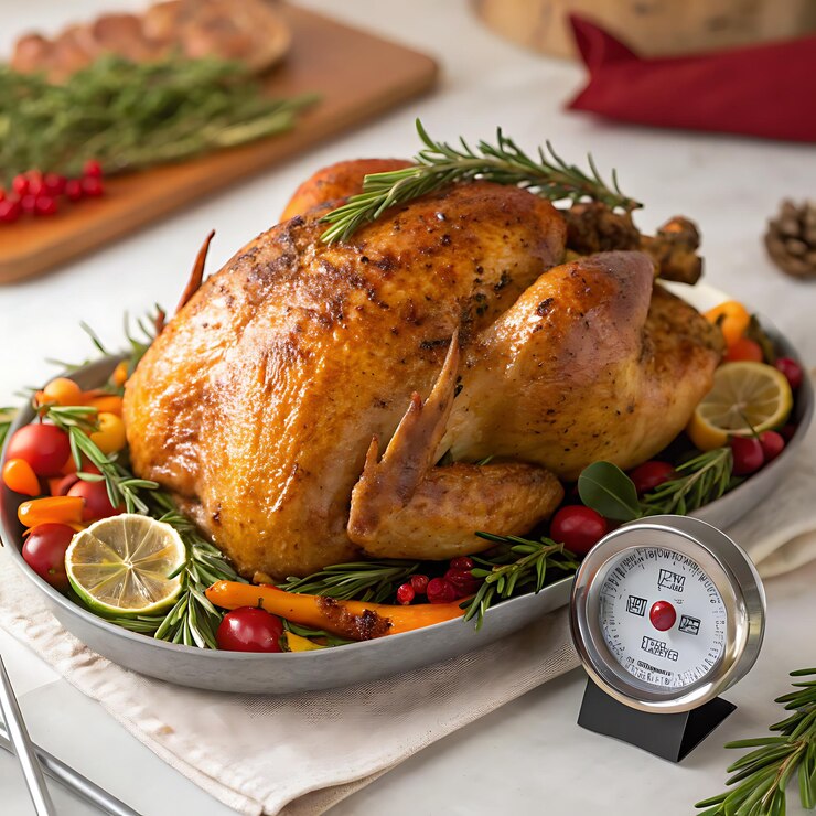 Photo dinde de noel sur une table de fte de noel poulet de noel format horizontal