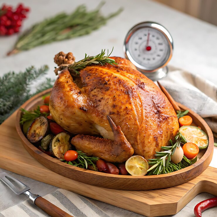 Photo dinde de noel sur une table de fte de noel poulet de noel format horizontal