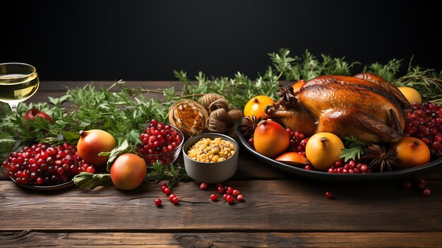 La dinde rôtie du jour de Thanksgiving et la décoration d'automne festive copie l'espace d'arrière-plan