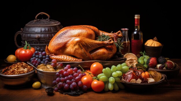 Dindes cuites au four et autres aliments de Thanksgiving