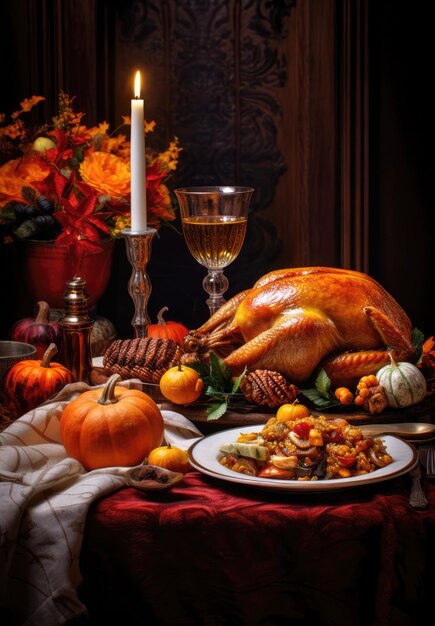 Dindes cuites au four et autres aliments de Thanksgiving