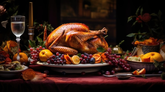 Dindes cuites au four et autres aliments de Thanksgiving