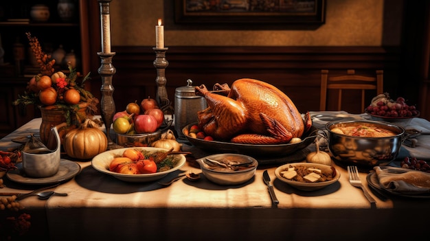 Dindes cuites au four et autres aliments de Thanksgiving