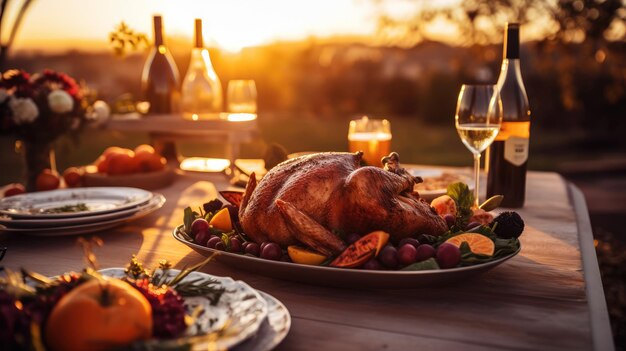 Dindes cuites au four et autres aliments de Thanksgiving